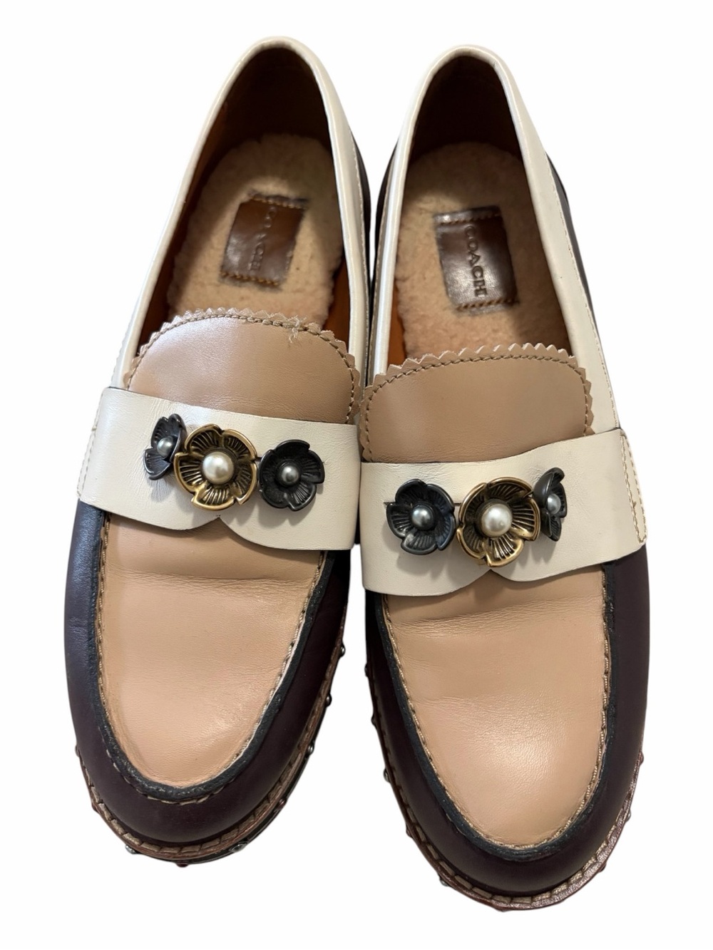 COACH Lenox Tea Rose Leather Loafers Oxblood Beechwood Fits 8 Size 7C